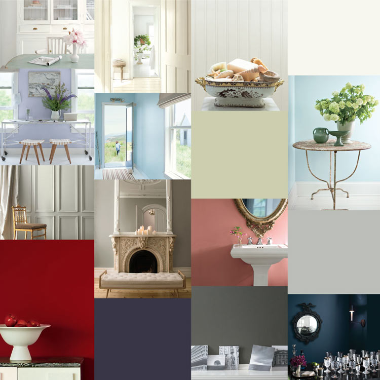 A collection of walls painted with Benjamin Moore's past Colour of the Year selections